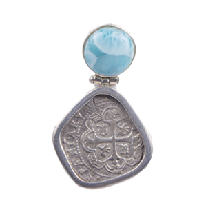 MONEDA SILVER LARIMAR ROUND PENDANT