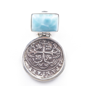 MONEDA SILVER LARIMAR SQUARE PENDANT