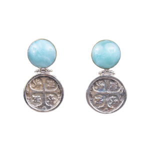 MONEDA SILVER LARIMAR ROUND EARRINGS