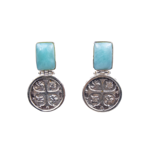 MONEDA SILVER LARIMAR SQUARE EARRINGS