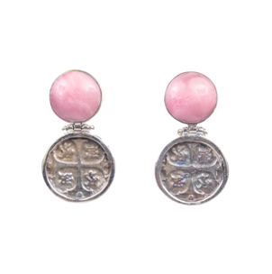 MONEDA SILVER PINK SEA SHELL ROUND EARRINGS