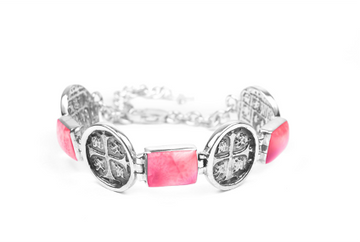 MONEDA SILVER PINK SEA SHELL SQUARE BRACELET