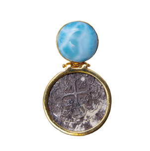 MONEDA DT/PT LARIMAR ROUND PENDANT