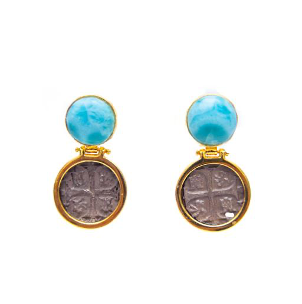 MONEDA DT/PT LARIMAR ROUND EARRINGS