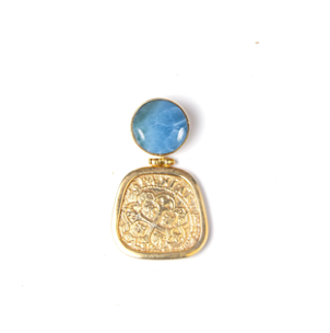 MONEDA DORATO IRREGULAR LARIMAR ROUND PENDANT