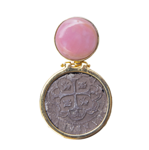 MONEDA DT/PT PINK SEA SHELL  ROUND PENDANT