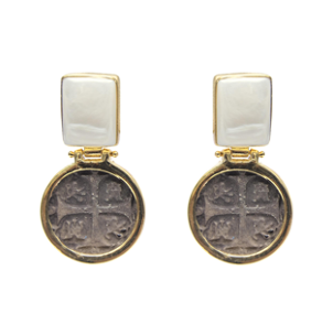 MONEDA DT/PT MOTHER PEARL SQUARE EARRINGS