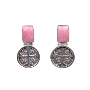 MONEDA SILVER PINK SEA SHELL SQUARE EARRINGS