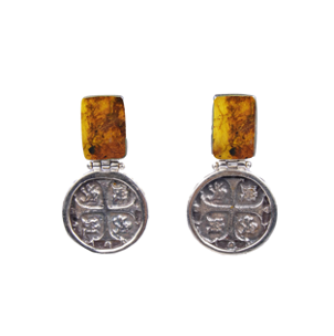 MONEDA SILVER AMBER SQUARE EARRINGS