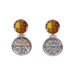 MONEDA SILVER AMBER ROUND EARRINGS