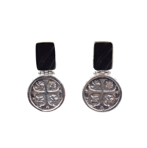 MONEDA SILVER COW HORN SQUARE EARRINGS