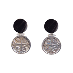 MONEDA SILVER COW HORN ROUND EARRINGS