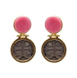 MONEDA DT/PT PINK SEA SHELL ROUND EARRINGS