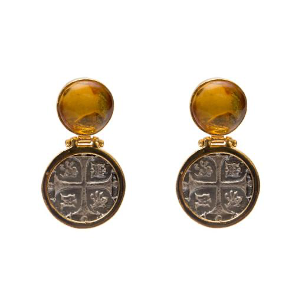 MONEDA DT/PT AMBER ROUND EARRINGS