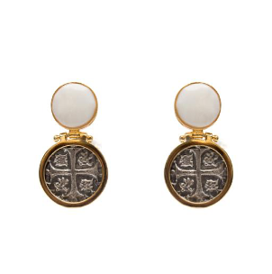 MONEDA DT/PT MOTHER PEARL ROUND EARRINGS