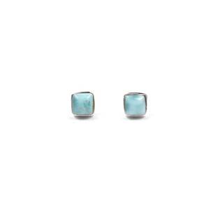 MINI SQUARE SILVER LARIMAR EARRINGS