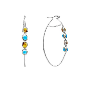 SILVER LARIMAR AND AMBER  HOOPS